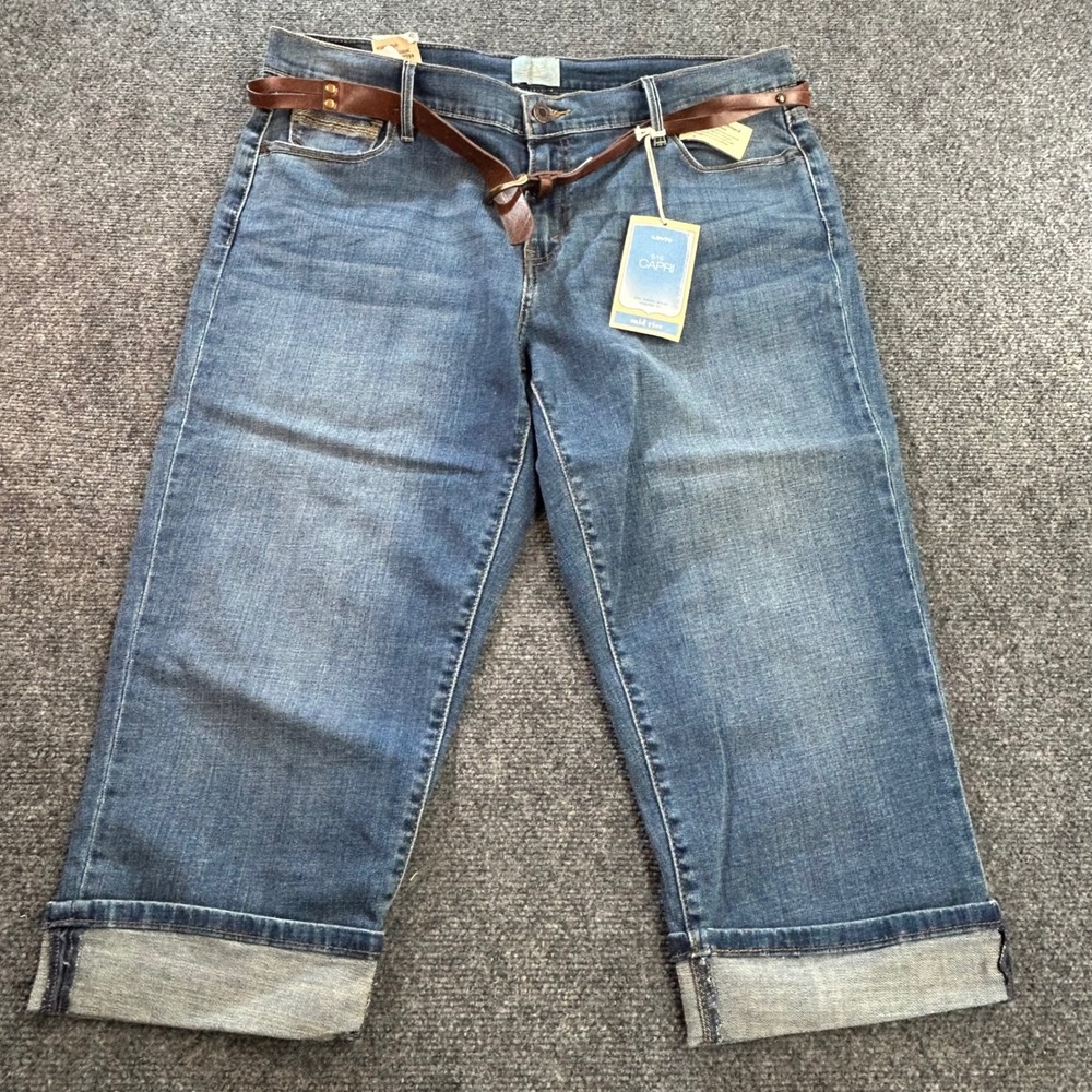Levi's 515 Capri Women 14 Blue Mid Rise Cuffed Belted NWT Denim Summer Casual